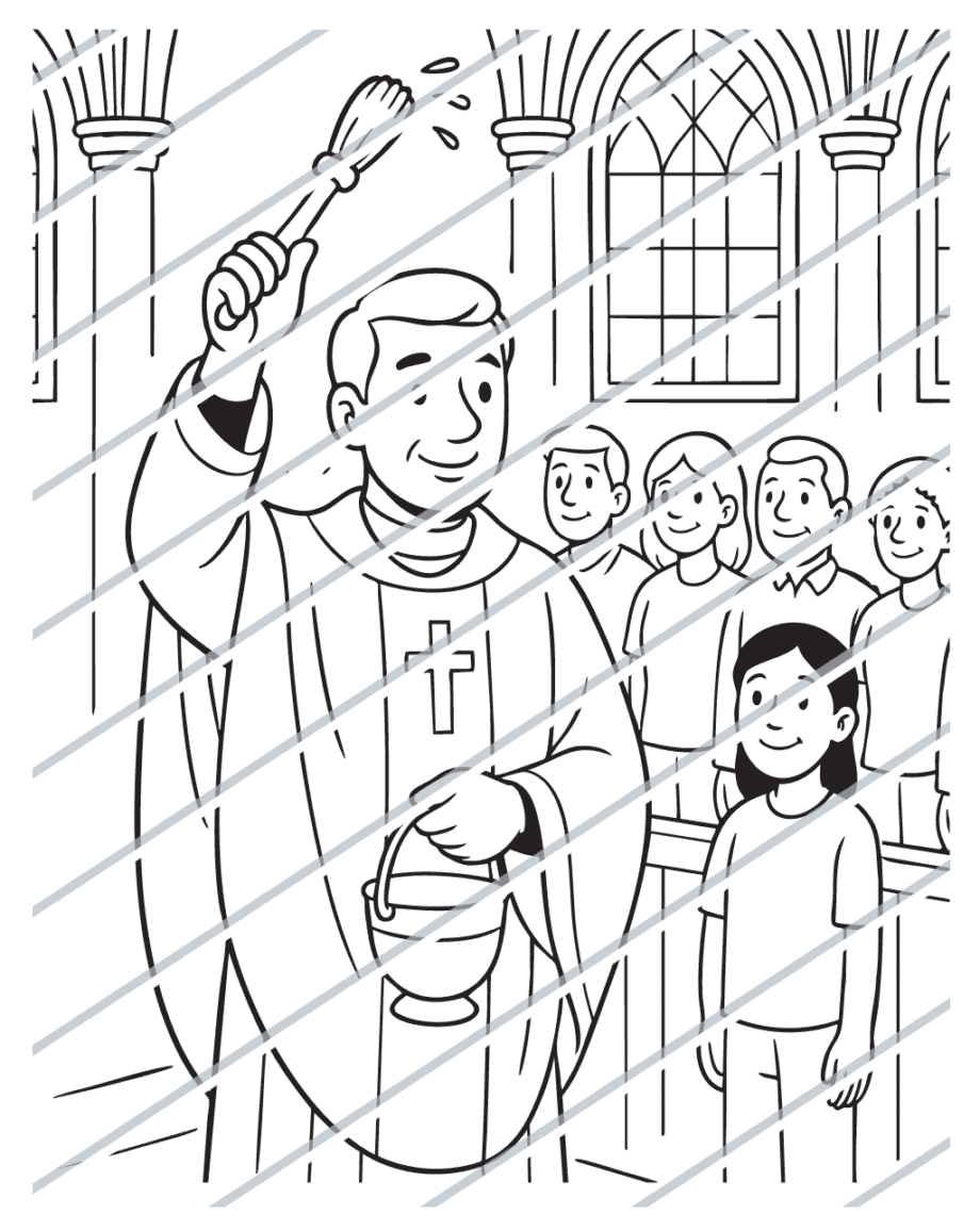 Priest sprinkling holy water
