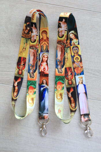 Mary Images Lanyard Catholic ID Badge Holder Marian Blessed Mother Lanyard Hail Mary Keychain